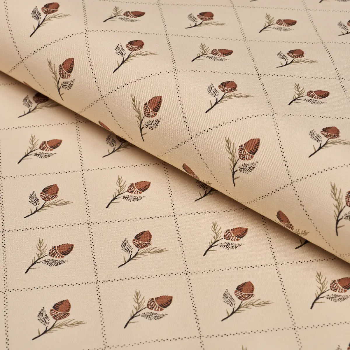 Holden Hand-Print Fabric – 100% Cotton Acorn Lattice Pattern