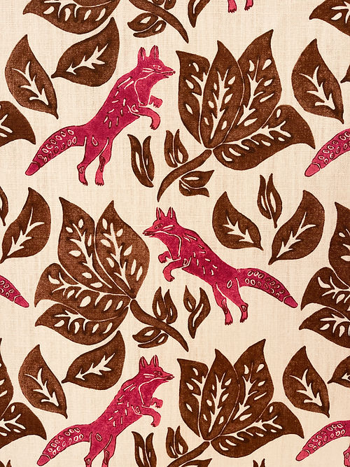 Foxy Linen Fabric – Woodland Fox Motif