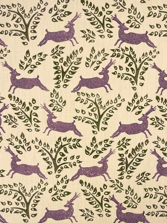 Deer Deer Linen Fabric – Classic Deer Motif, Lavender / Purple, Green