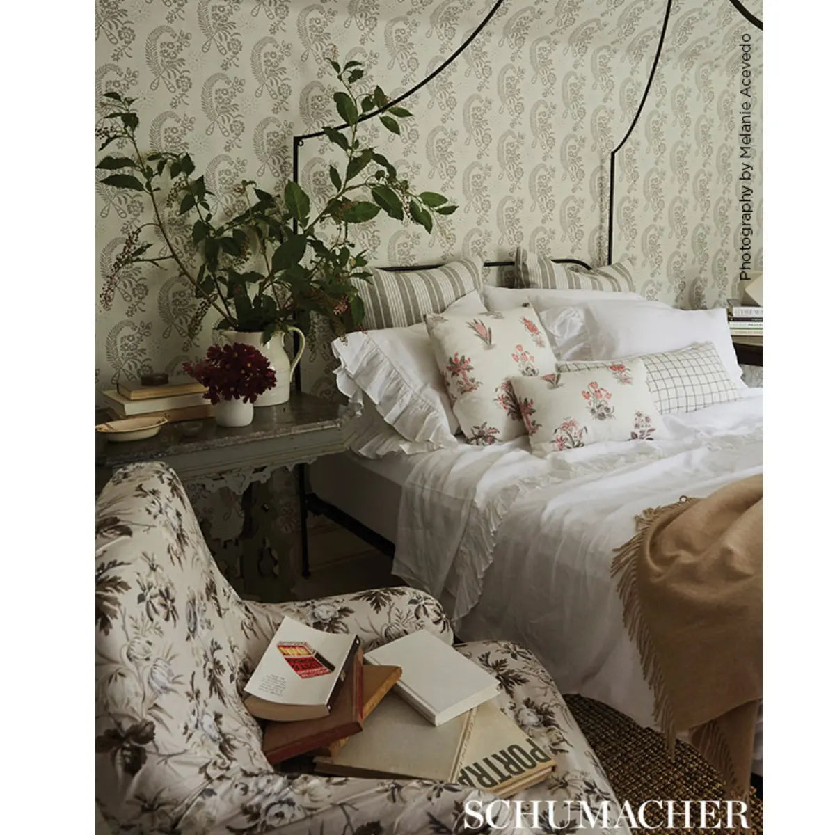 Cecil Chintz Fabric – Painterly Medium-Scale Floral Cotton (53.5” Width)