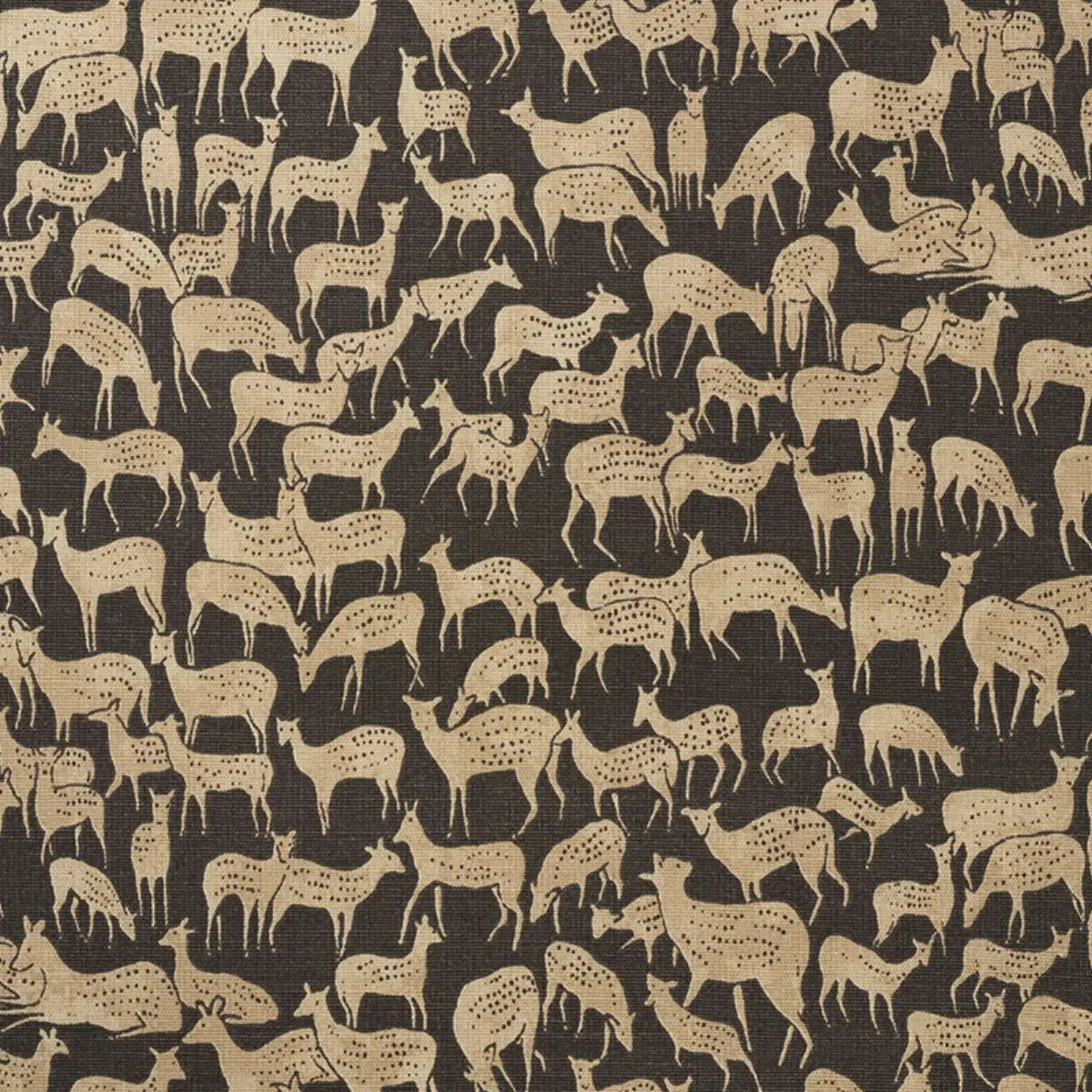 Fauna Fabric – UK Linen-Cotton Blend with Hand-Drawn Deer Pattern, Carbon