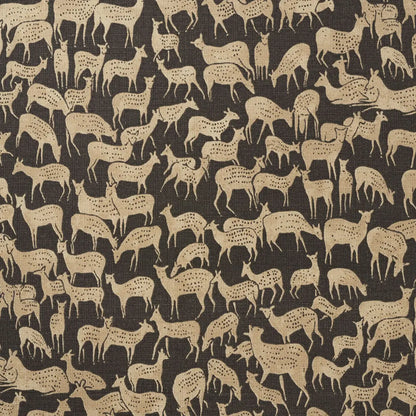Fauna Fabric – UK Linen-Cotton Blend with Hand-Drawn Deer Pattern, Carbon