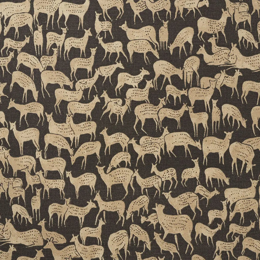 Fauna Fabric – UK Linen-Cotton Blend with Hand-Drawn Deer Pattern, Carbon