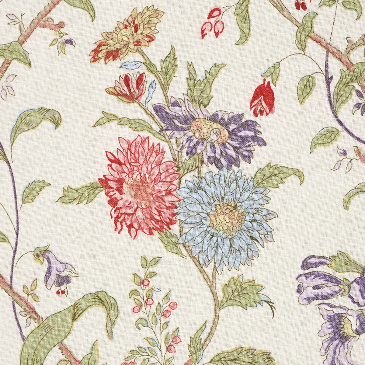 Giselle Floral Fabric – Romantic Clematis & Poppy Linen, Ivory