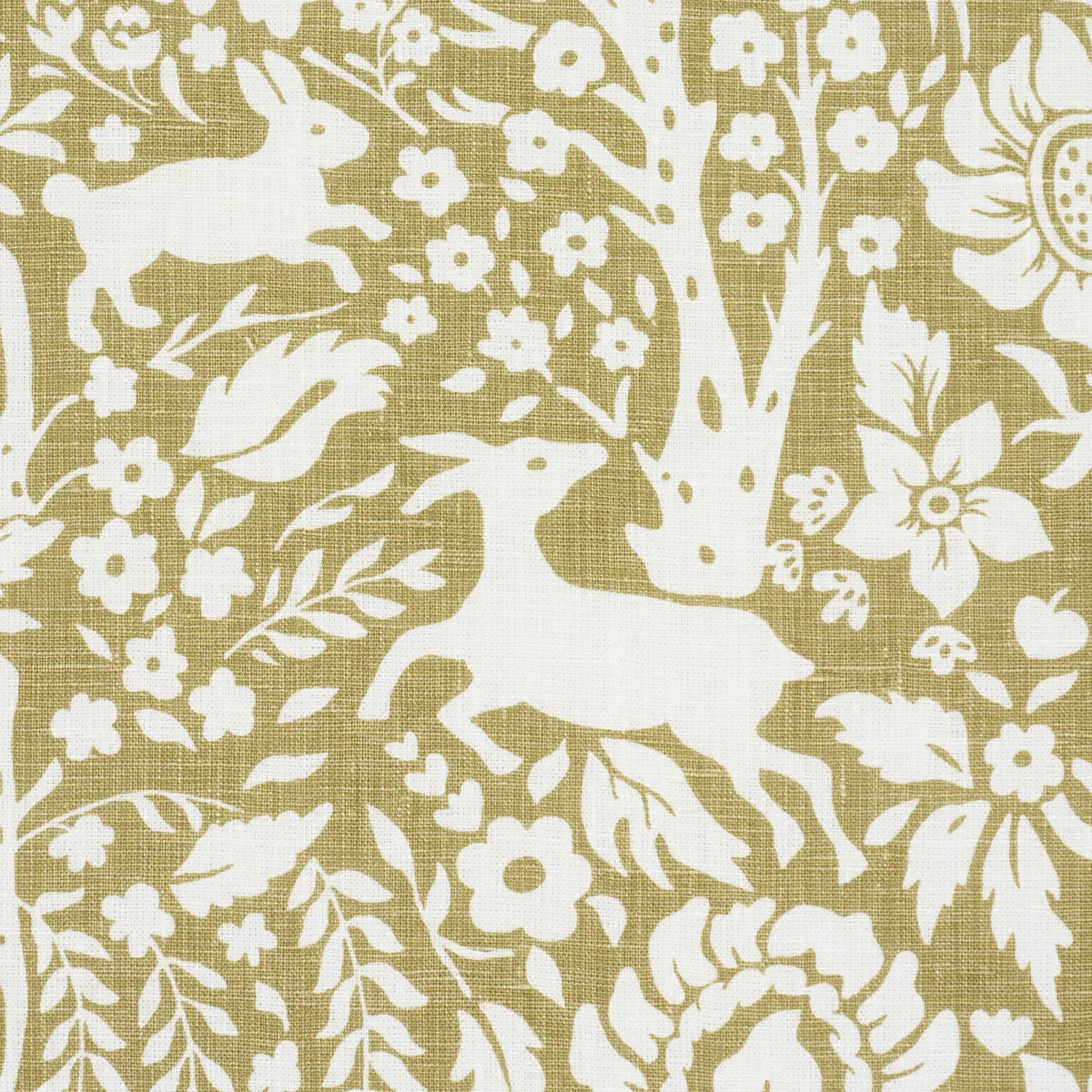 Deerfield Fabric – Hand-Painted Woodland Critters 100% Linen