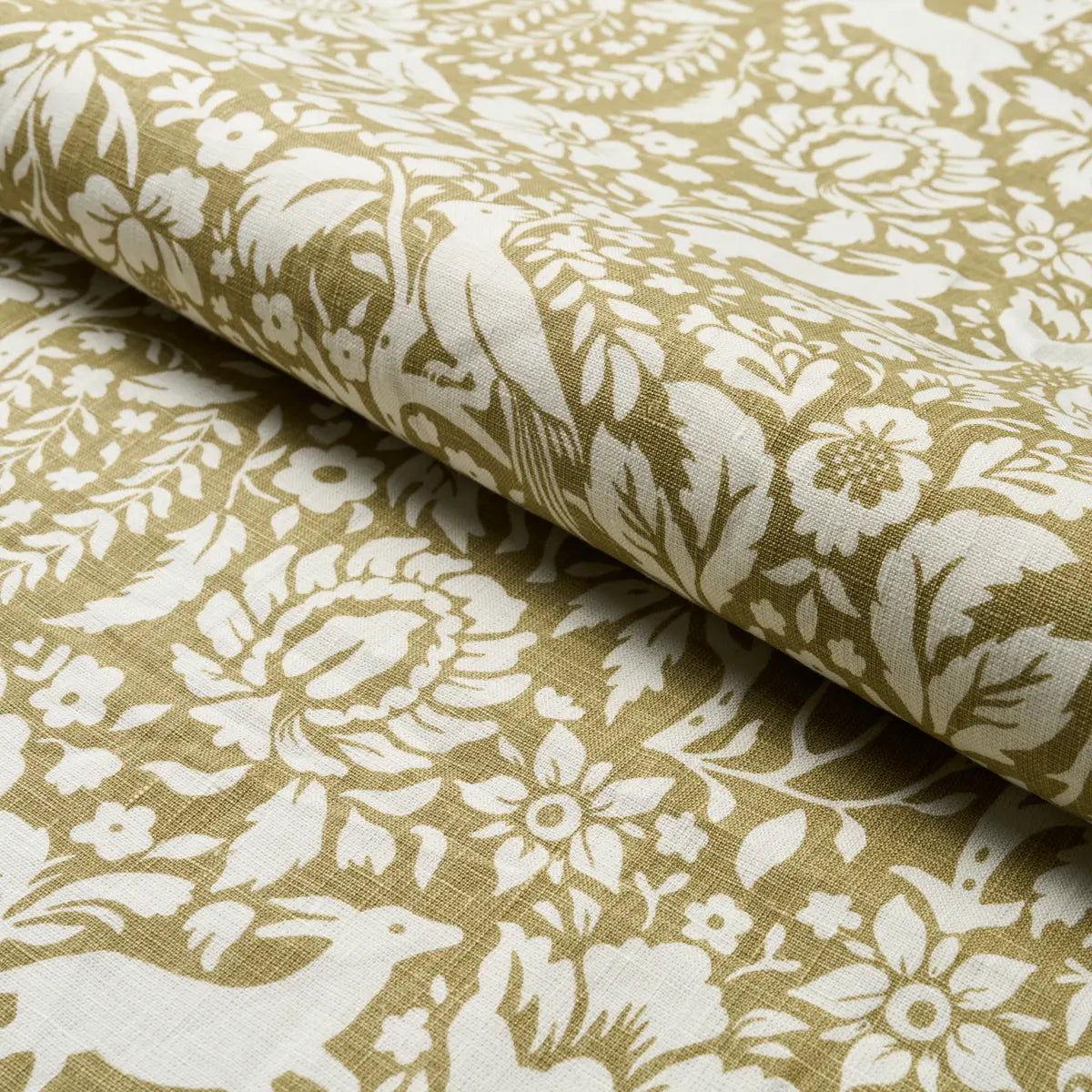 Deerfield Fabric – Hand-Painted Woodland Critters 100% Linen