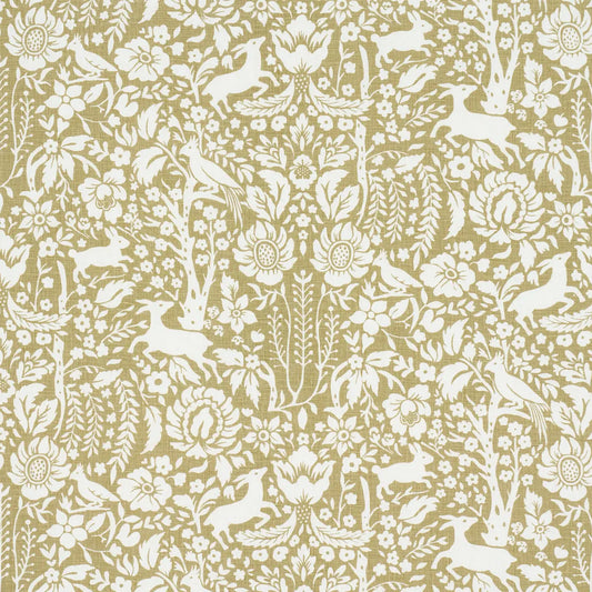Deerfield Fabric – Hand-Painted Woodland Critters 100% Linen, Moss