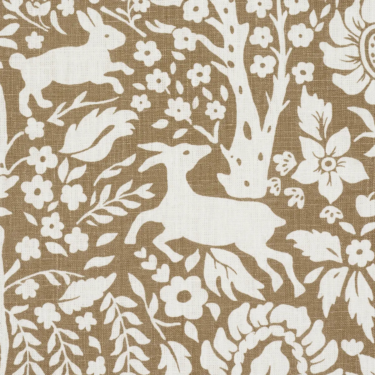 Deerfield Fabric – Hand-Painted Woodland Critters 100% Linen