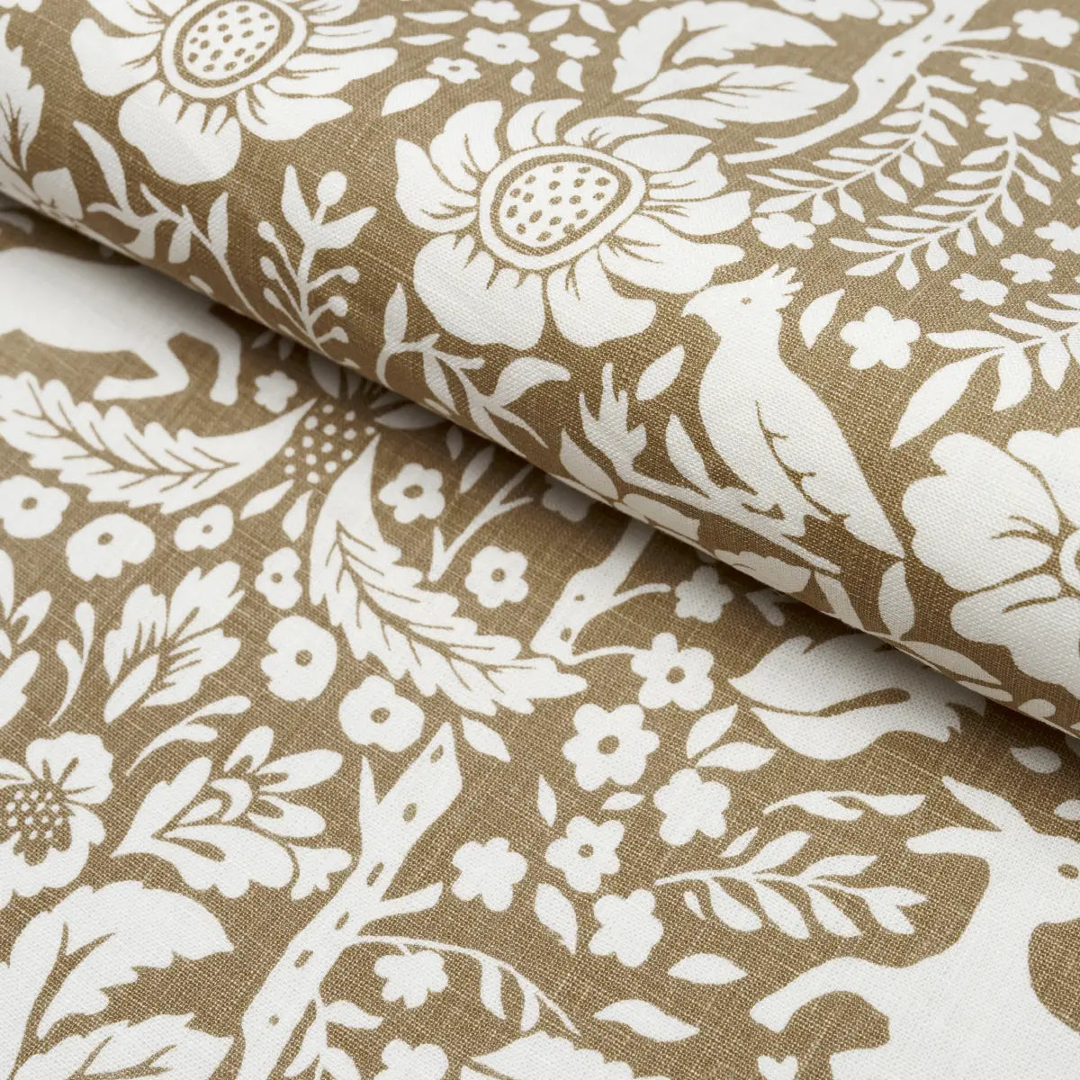 Deerfield Fabric – Hand-Painted Woodland Critters 100% Linen