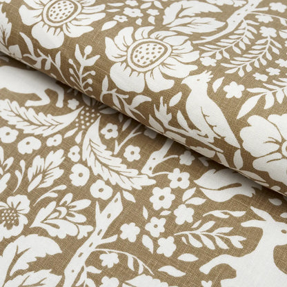 Deerfield Fabric – Hand-Painted Woodland Critters 100% Linen