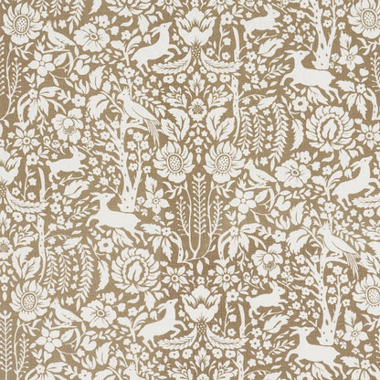 Deerfield Fabric – Hand-Painted Woodland Critters 100% Linen, Mocha