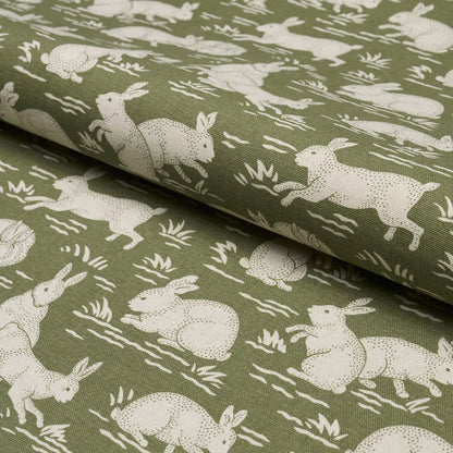 Cottontails Fabric – Belgian Cotton-Linen with Woodland Rabbit Pattern