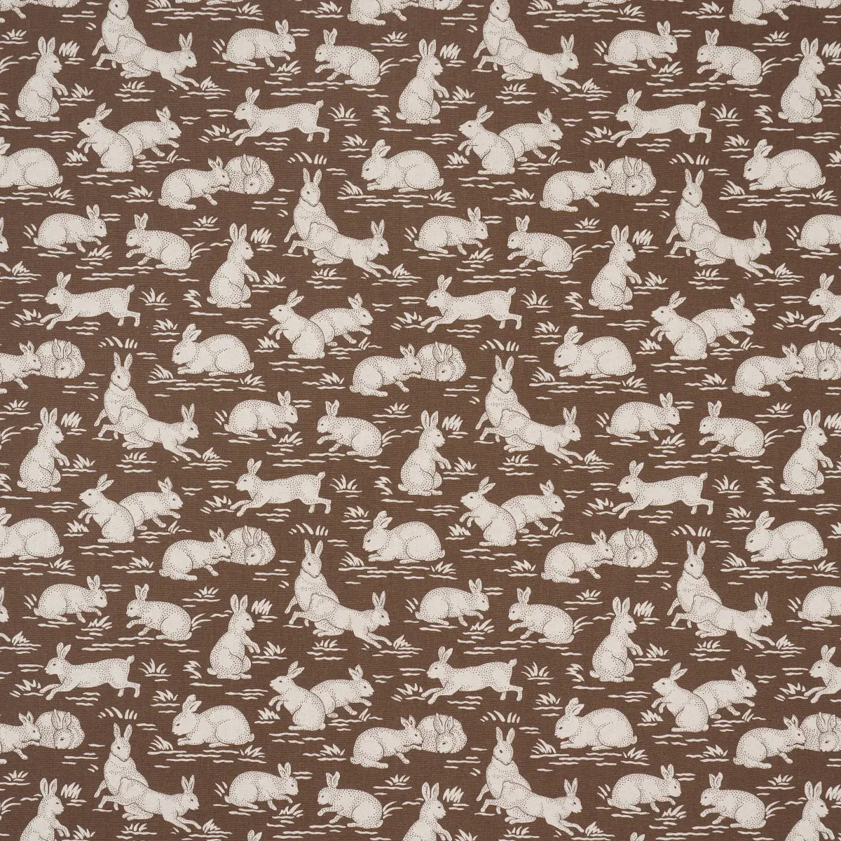 Cottontails Fabric – Belgian Cotton-Linen with Woodland Rabbit Pattern, Chestnut