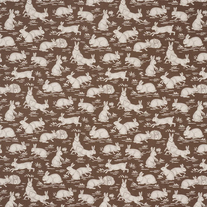 Cottontails Fabric – Belgian Cotton-Linen with Woodland Rabbit Pattern, Chestnut