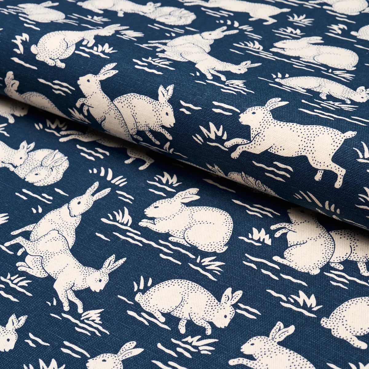 Cottontails Fabric – Belgian Cotton-Linen with Woodland Rabbit Pattern
