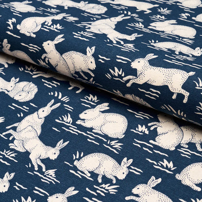 Cottontails Fabric – Belgian Cotton-Linen with Woodland Rabbit Pattern