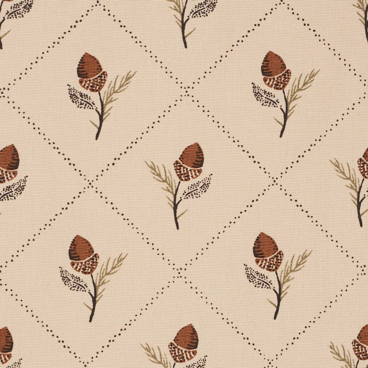 Holden Hand-Print Fabric – 100% Cotton Acorn Lattice Pattern