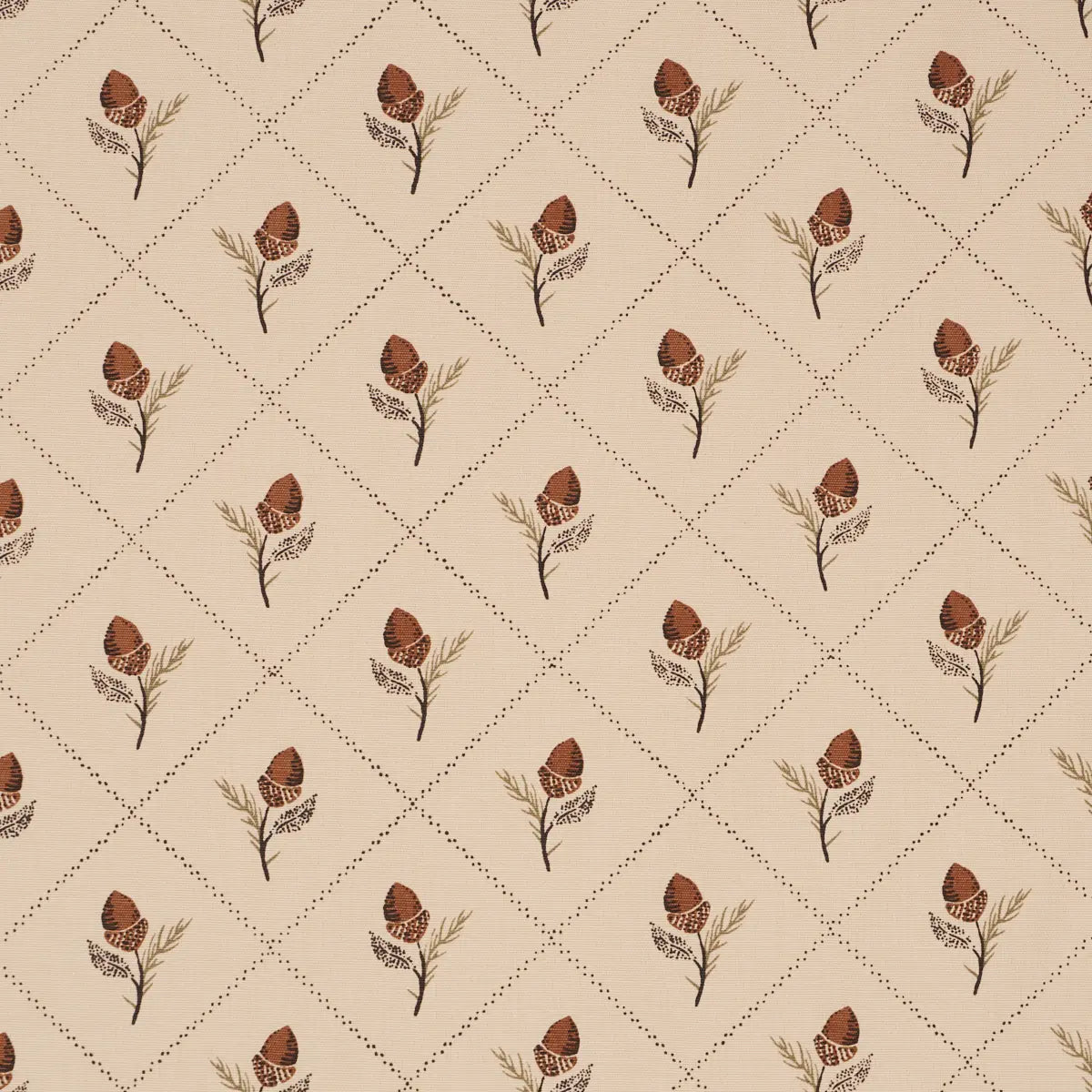 Holden Hand-Print Fabric – 100% Cotton Acorn Lattice Pattern