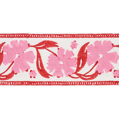 Adra Hand Blocked Tape – Decorative Floral Trim, Pink & Red
