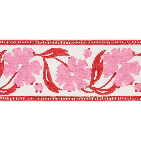 Adra Hand Blocked Tape – Decorative Floral Trim, Pink & Red