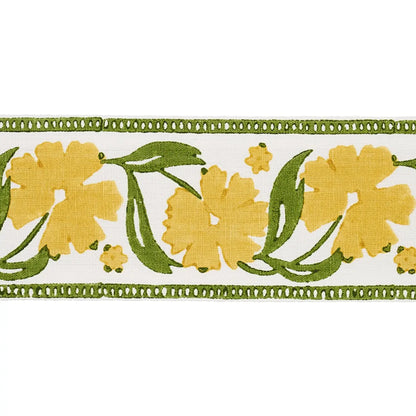 Adra Hand Blocked Tape – Decorative Floral Trim, Yellow & Green