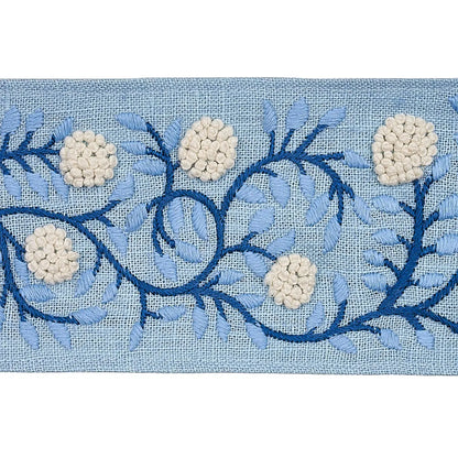Ashoka Tape – Winding Embroidered Floral Trim, Ivory & blue