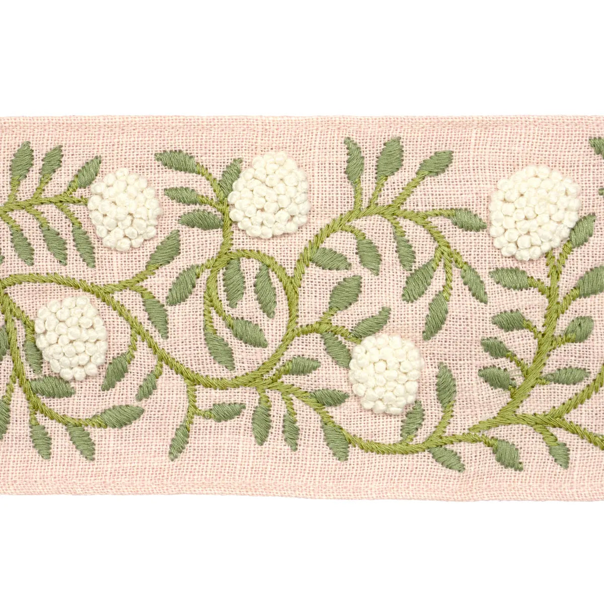 Ashoka Tape – Winding Embroidered Floral Trim, Leaf & blush