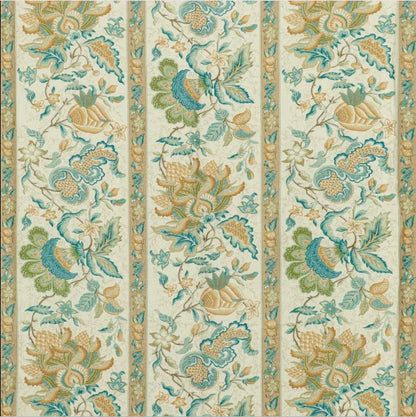 Decorative fabric with floral pattern in beige, green, and blue on a beige background
Montflours Print Linen & Cotton Fabric - Aqua