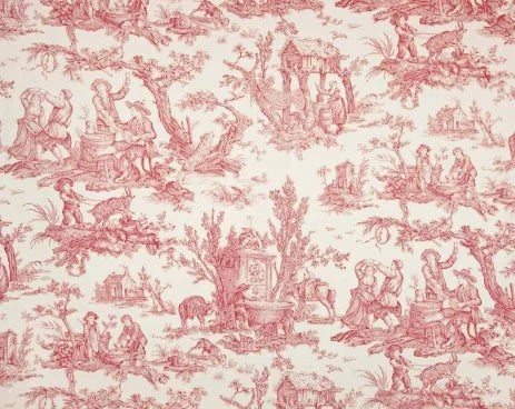 Red and white toile fabric pattern with classical scenes
Satin Coutances Positif Printed Cotton