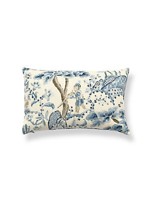 Kelmescott Hand Block Pillow, Lumbar-Porcelain