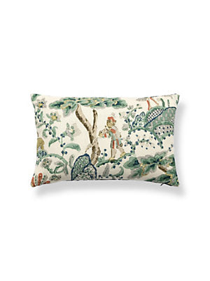 Kelmescott Hand Block Pillow, Lumbar-Leaf On Ivory