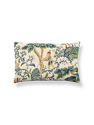 Kelmescott Hand Block Pillow, Lumbar-Peacock On Sand