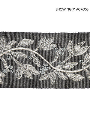 Laurel Embroidered Tape – Decorative Trim by the Yard, Charcoal