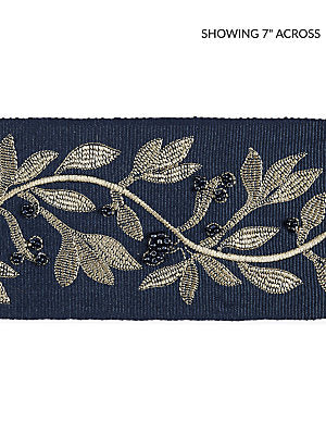 Laurel Embroidered Tape – Decorative Trim by the Yard, Indigo