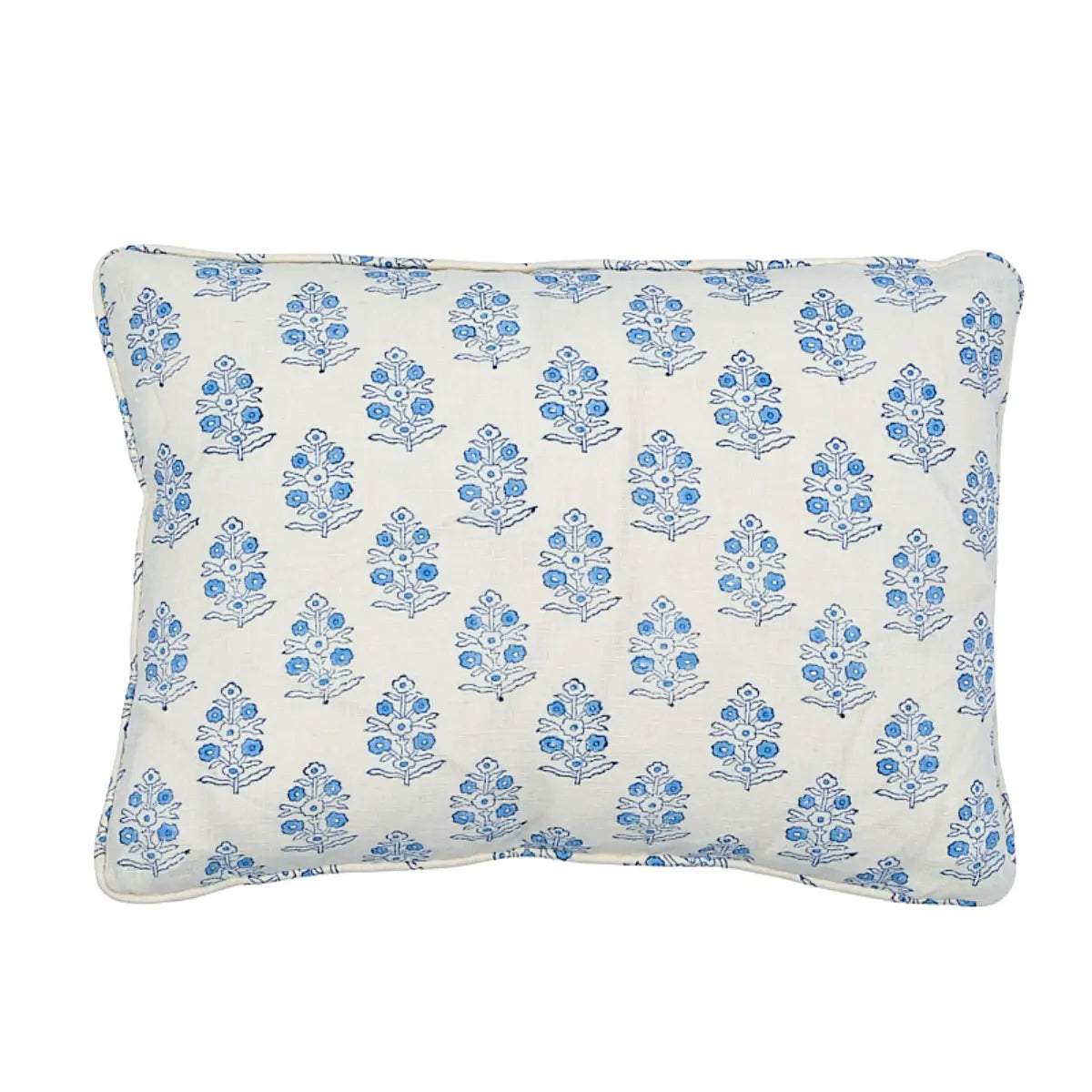Aditi Hand Blocked Print Pillow – Blue & White