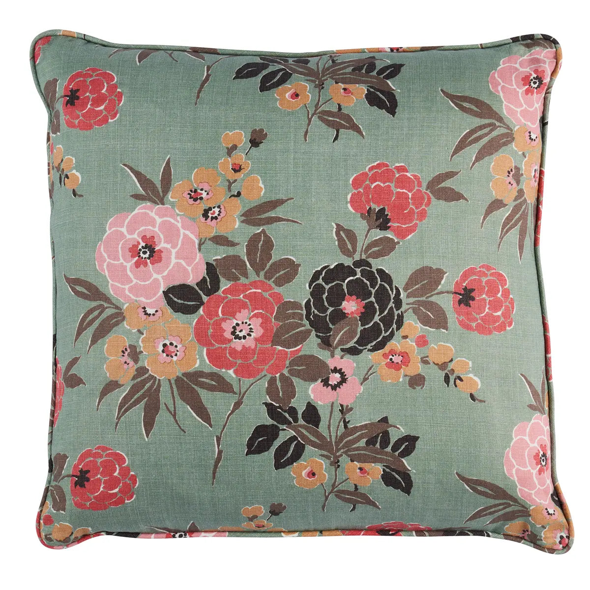 Valentina Floral Pillow - Decorative linen Throw Cushion, Green