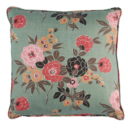 Valentina Floral Pillow - Decorative linen Throw Cushion, Green