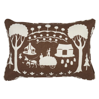 Farm Scene Pillow, Brown