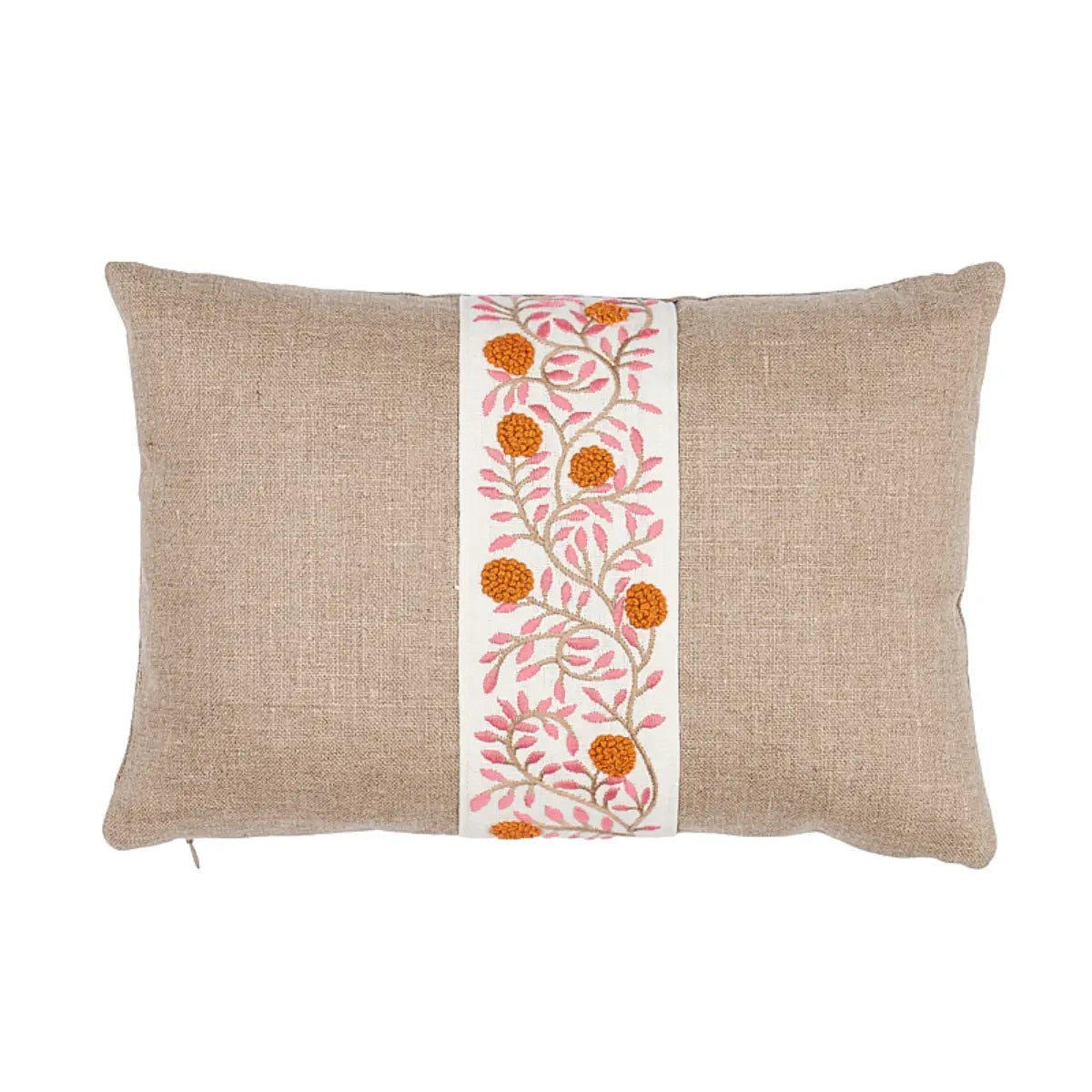 Ashoka Embroidered Tape Pillow, Prange & Pink