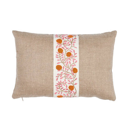 Ashoka Embroidered Tape Pillow, Prange & Pink