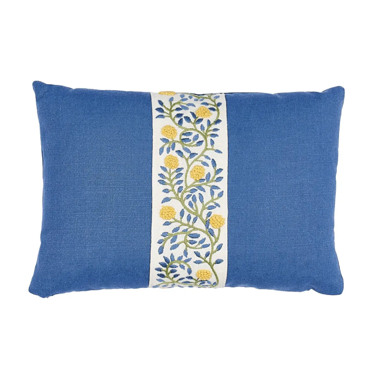 Ashoka Embroidered Tape Pillow, Citron & Blue