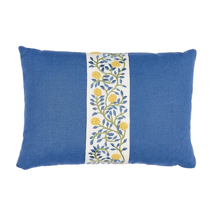 Ashoka Embroidered Tape Pillow, Citron & Blue