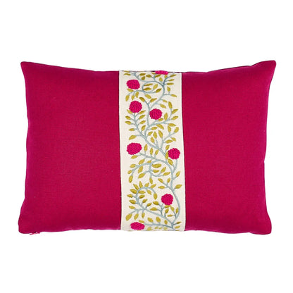 Ashoka Embroidered Tape Pillow, Magenta & Leaf