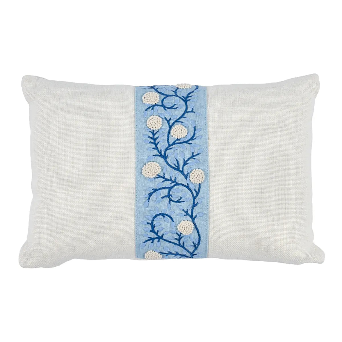 Ashoka Embroidered Tape Pillow, Ivory & Blue