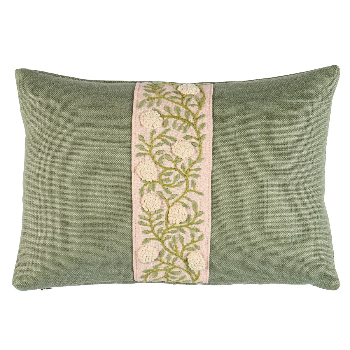 Ashoka Embroidered Tape Pillow, Leaf & Blush