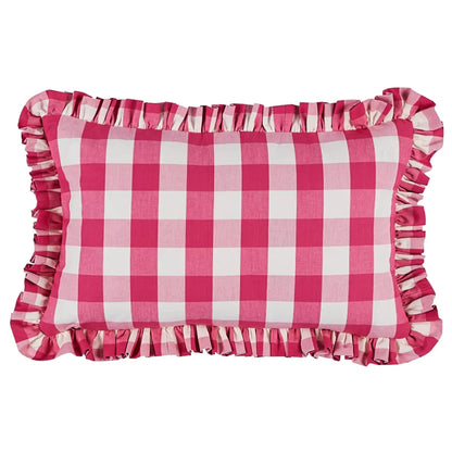 Camden Cotton Check Pillow, Magenta