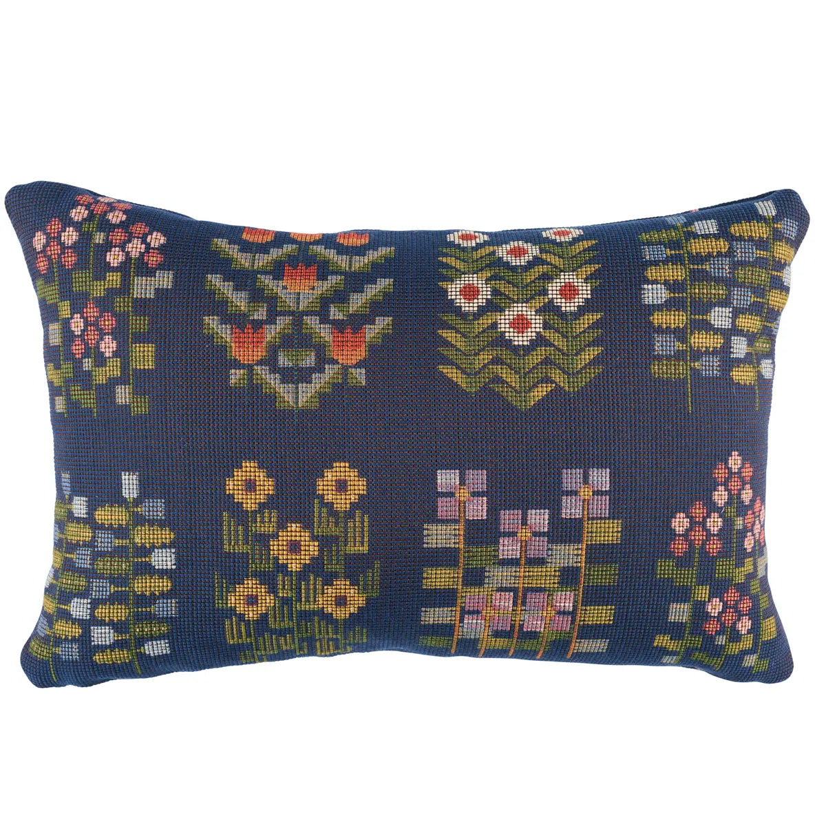 Tulip Paisley Pillow, Multi on navy