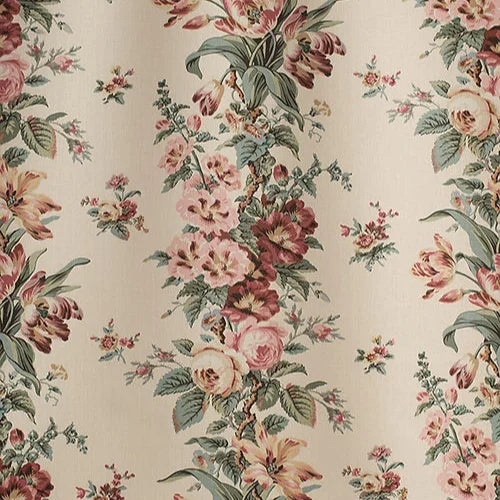 Floral patterned fabric with pink and red flowers on a beige background
Mansfield Fabric – Historic Floral Linen, Green, Pink, Red