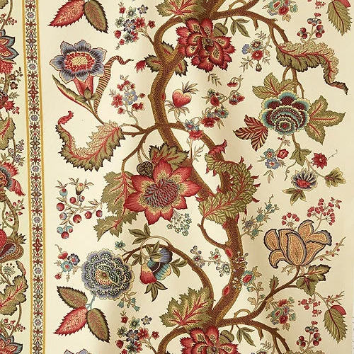 Agra Fabric – Large-Scale Tree of Life Design, Brown, Red
Decorative fabric with intricate floral and branch pattern on a beige background