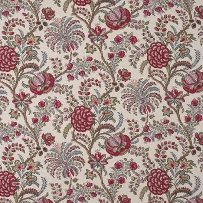 Floral patterned fabric with red and green flowers on a beige background
Pontchartrain Printed Cotton – Garance
